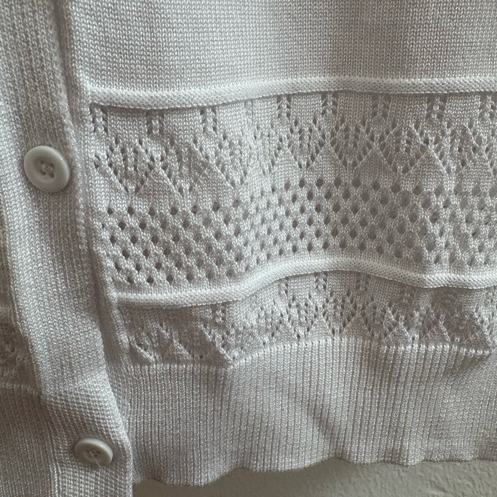 Grace Karin White Pointelle V-Neck Cardigan Sweater L - Picture 2 of 8